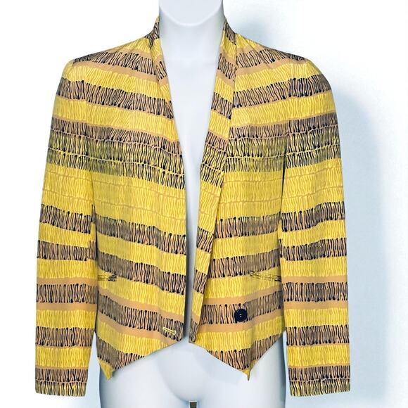 Rebecca Minkoff Silk Becky Blazer Jacket Medium Edgy Glam Mustard Yellow Stripes - Picture 2 of 10